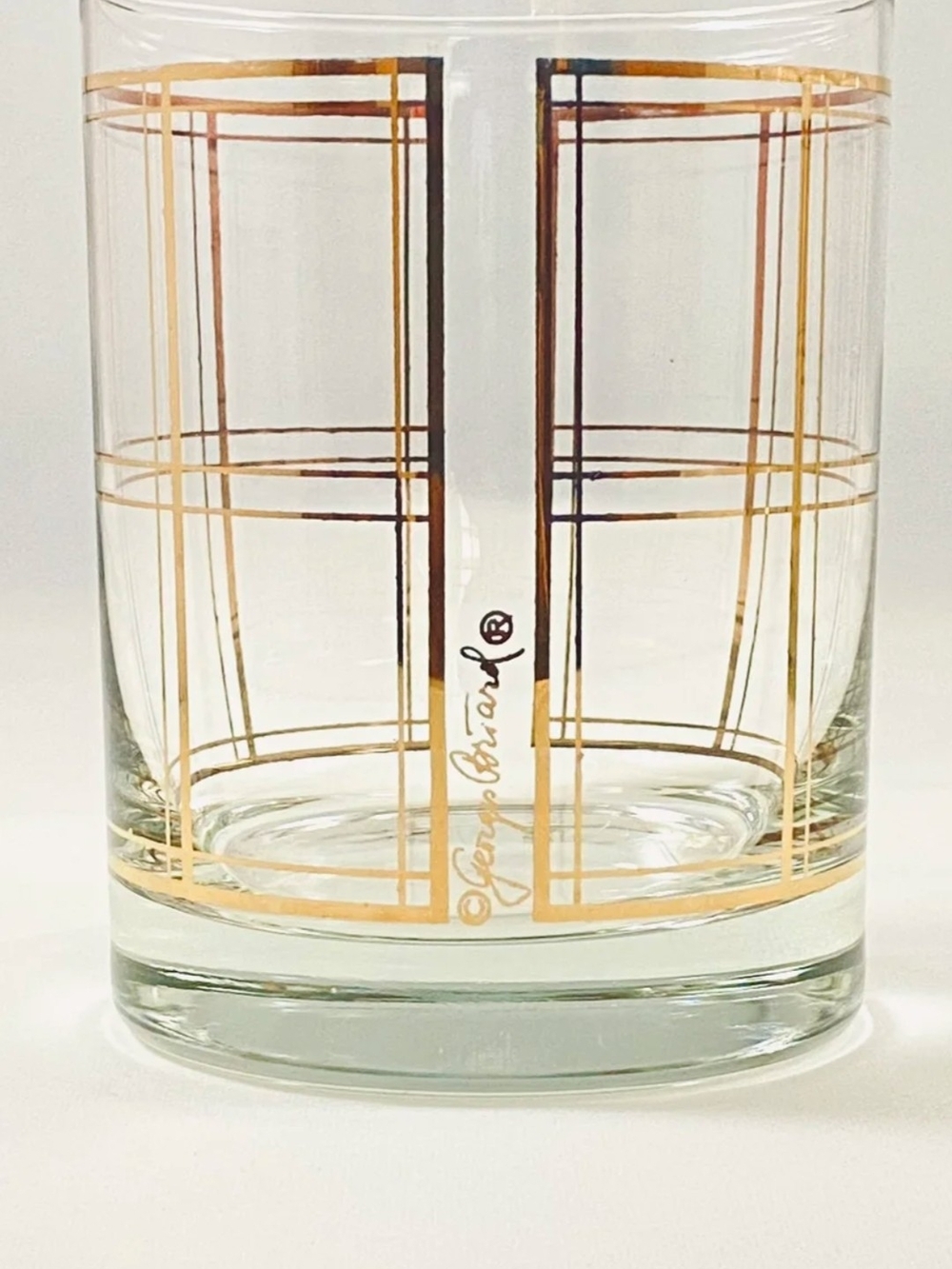 George Briard Mid-Century Vintage 22k Gold Trim Lowball Glass & Signature Set 2